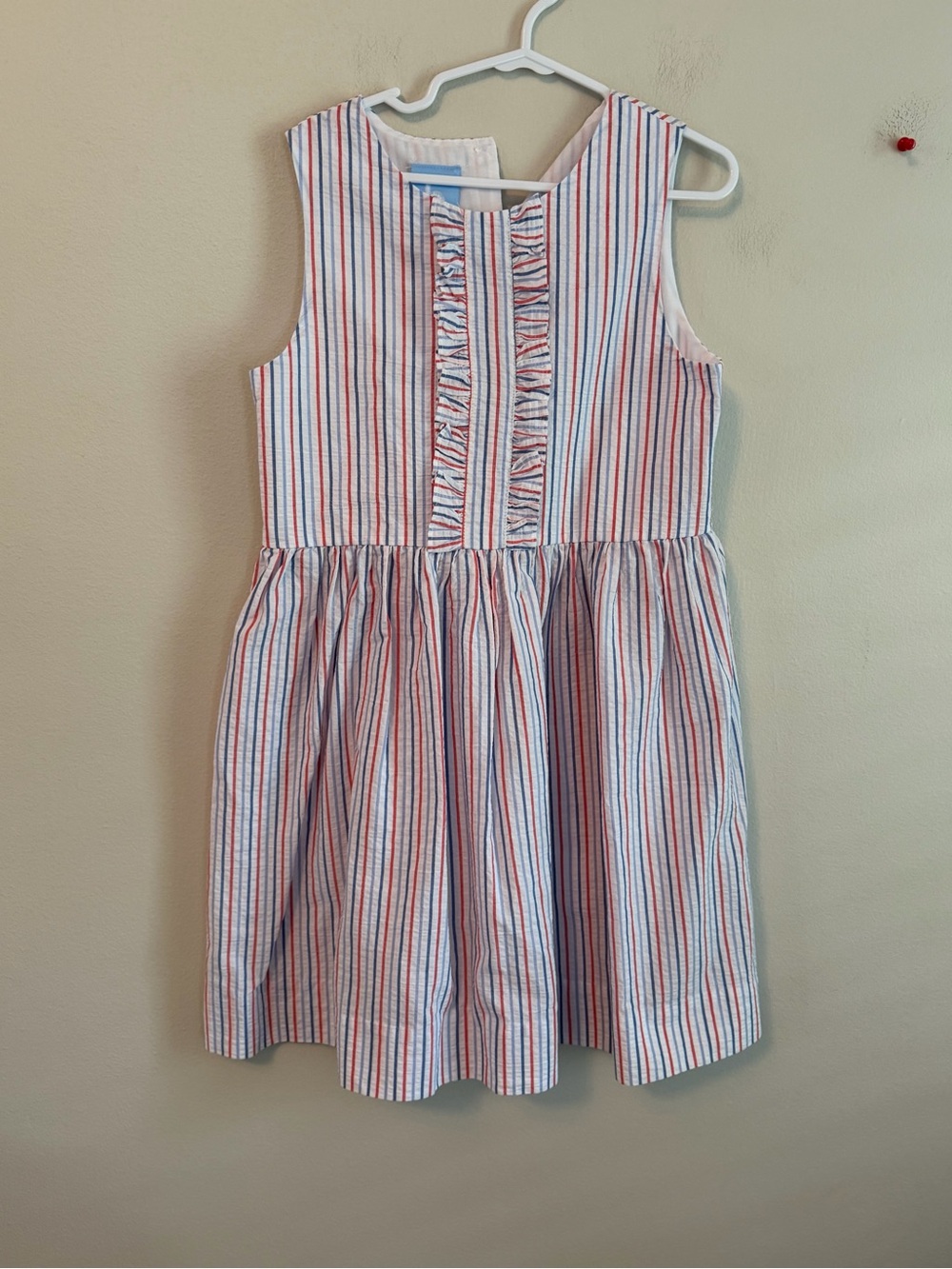 Bella Bliss Sleeveless Red & Blue Stripe Girls' Dress